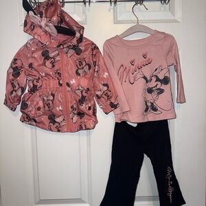 Pink Minnie Mouse Jacket and Shirt Set with Black Pants